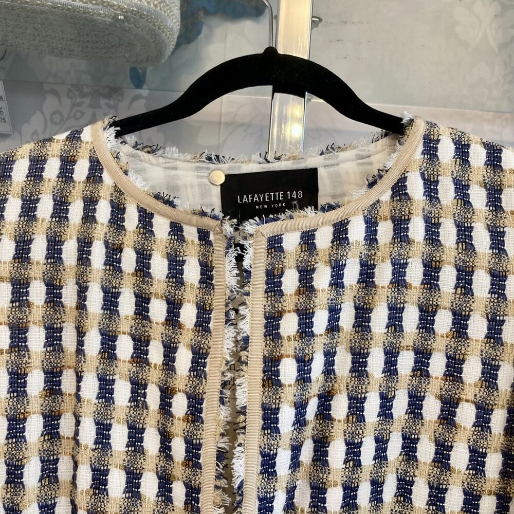Lafayette 148 Womens Blue/Gold/White Blazer Jacket - Size M